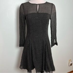 J. Crew Black & Ivory Polka Dot Silk Fit & Flare Dress Sheer Yoke Women’s Size 4